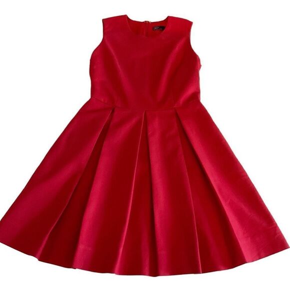 Gap Dress Fit and Flare Pleated Skirt Round Neck Red Sleeveless Zip Clasp Back 4 - Picture 7 of 10